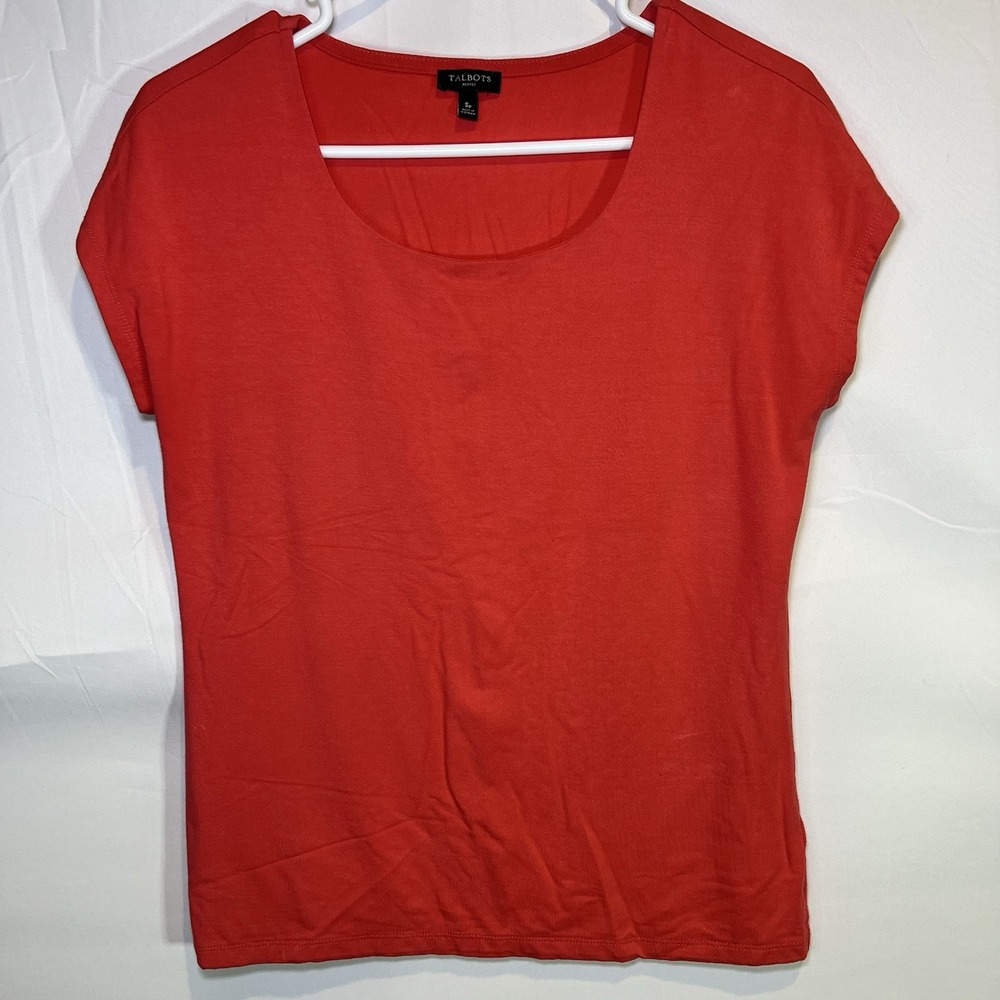 Talbots Top Womens Small Petite Red Cap Sleeve Stretch Scoop Neck Ladies Casual